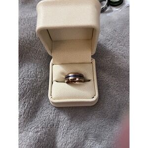 Tungsten Ring Men's Copper Metal With Blue Center Strip Size 6